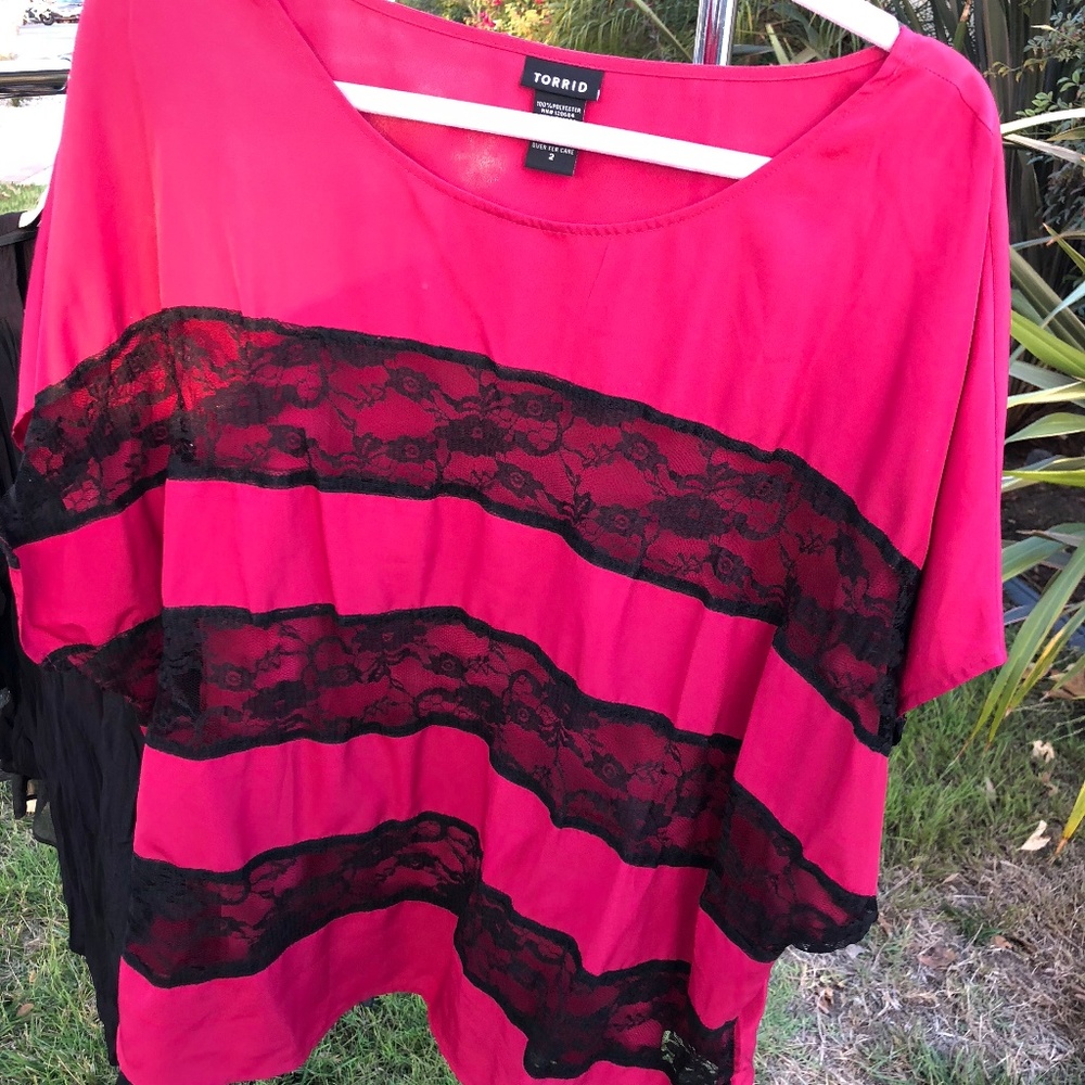 Pink and Black Laced Blouse